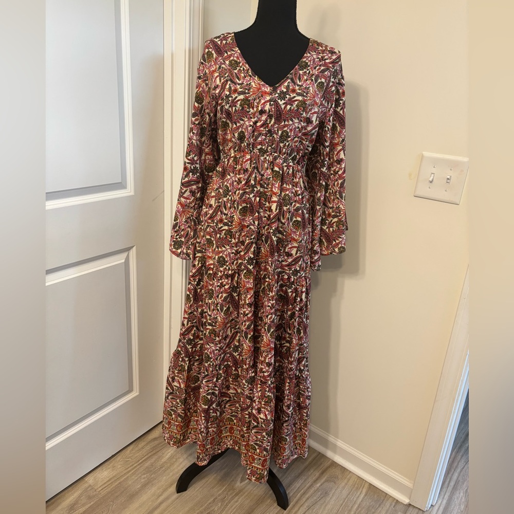 FAST SHIPPING! Paisley Floral Long Bell Sleeve Dress